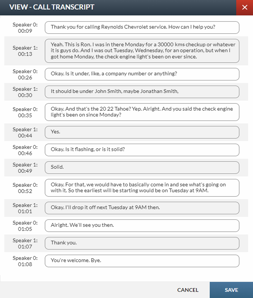 Example of a call transcript