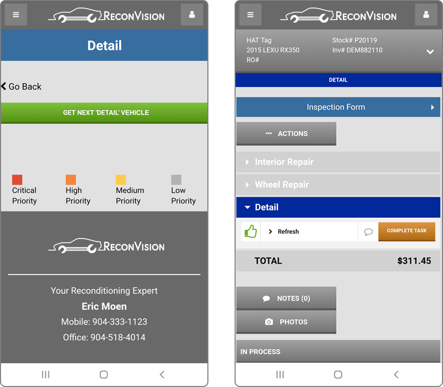 ReconVision mobile dashboard screen